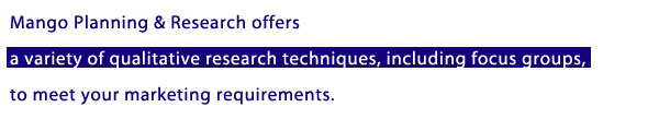Mango Planning & Research offers a variety of qualitative research techniques, including focus groups, to meet your marketing requirements.